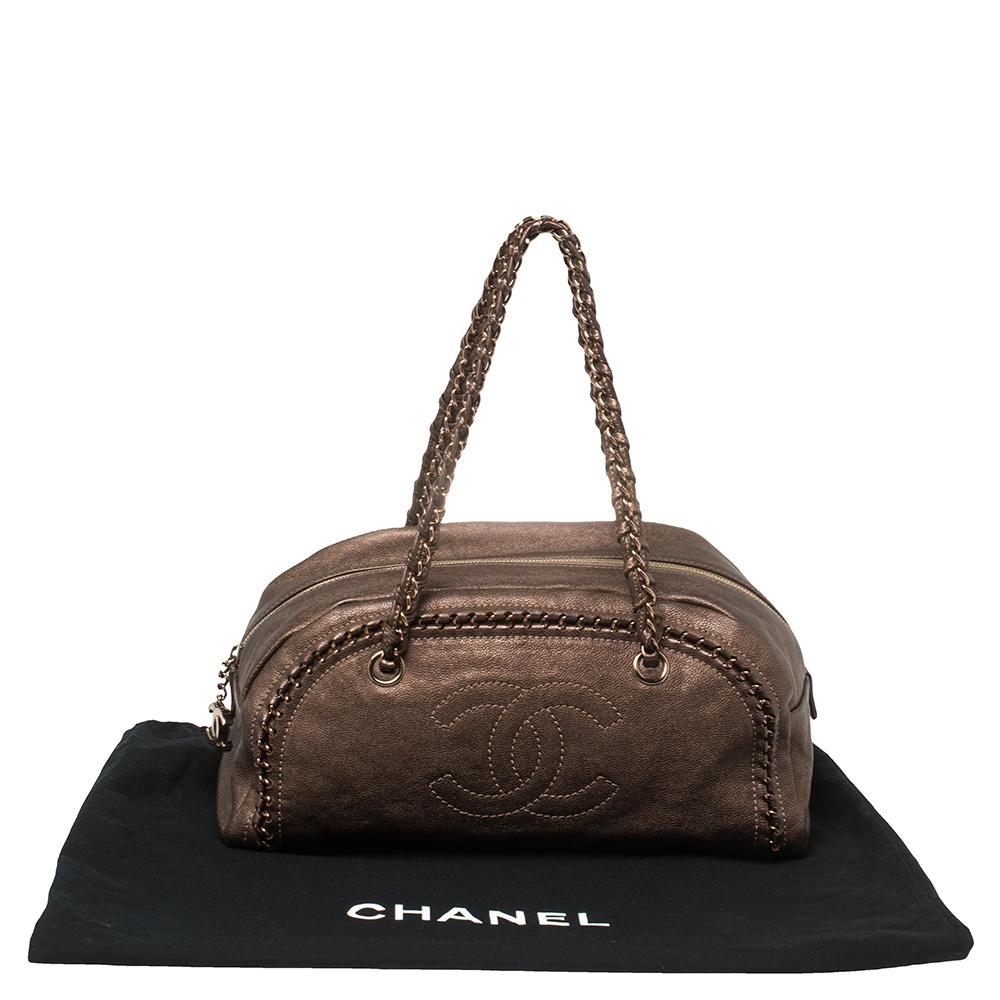 Chanel Metallic Brown Leather Medium Chain Trim Luxe Ligne Bowler Bag 1