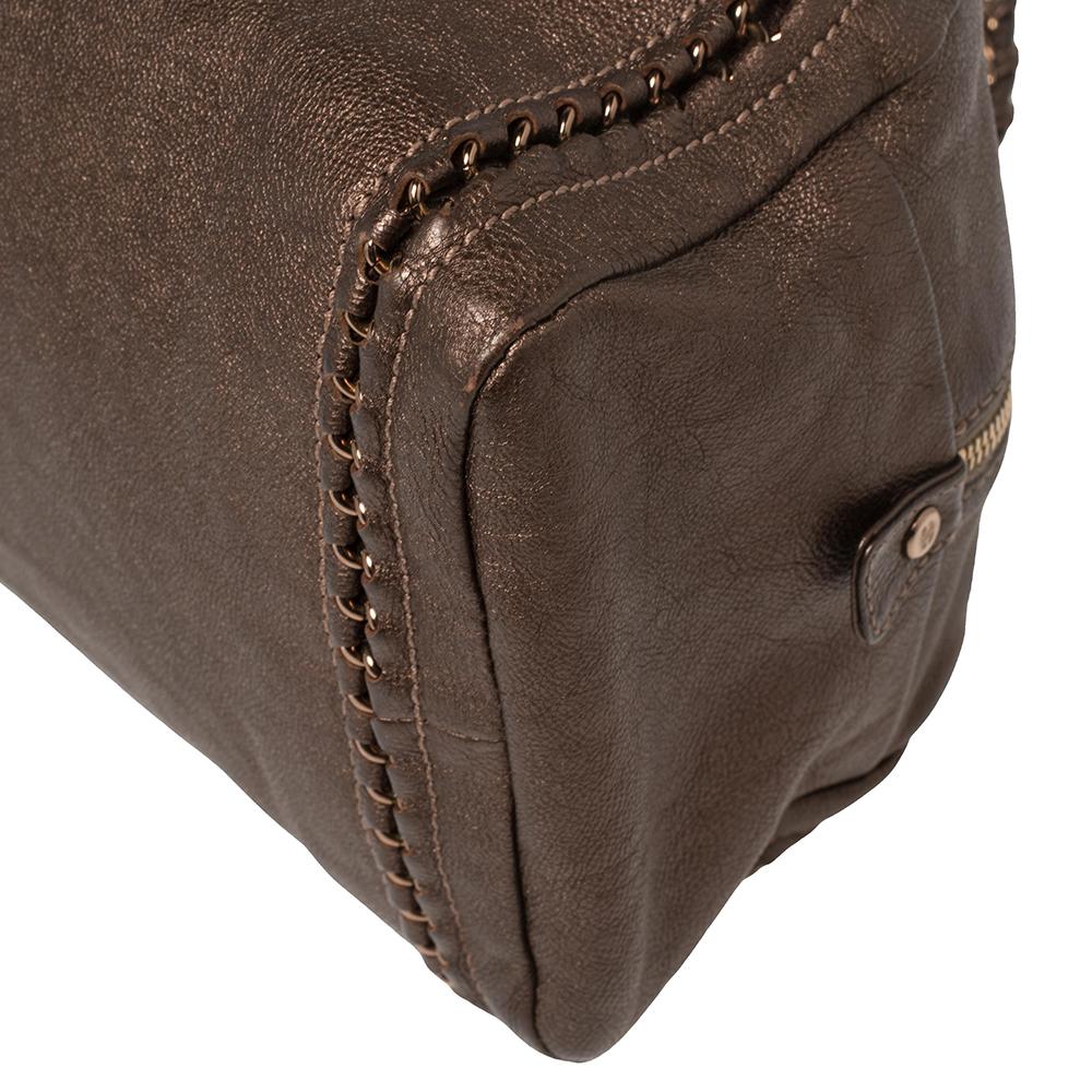 Chanel Metallic Brown Leather Medium Chain Trim Luxe Ligne Bowler Bag 2