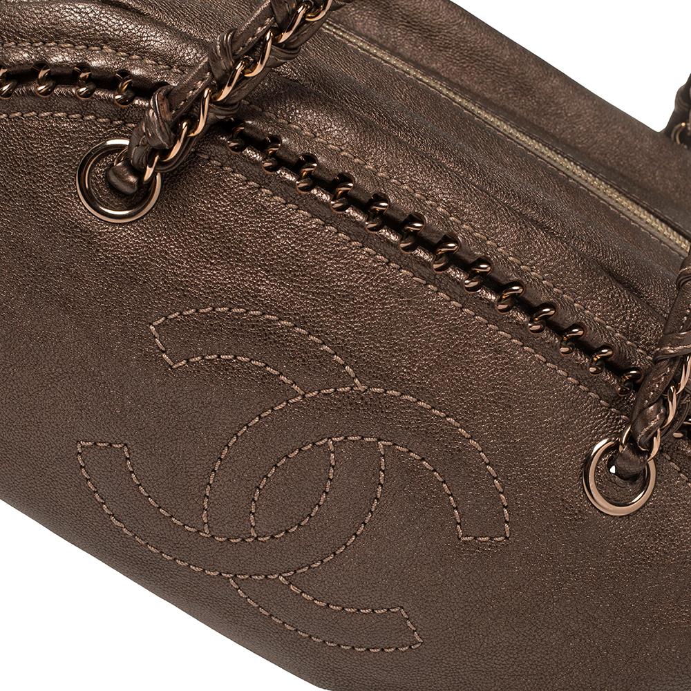 Chanel Metallic Brown Leather Medium Chain Trim Luxe Ligne Bowler Bag 3