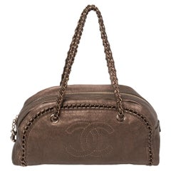 Chanel Metallic Brown Leather Medium Chain Trim Luxe Ligne Bowler Bag