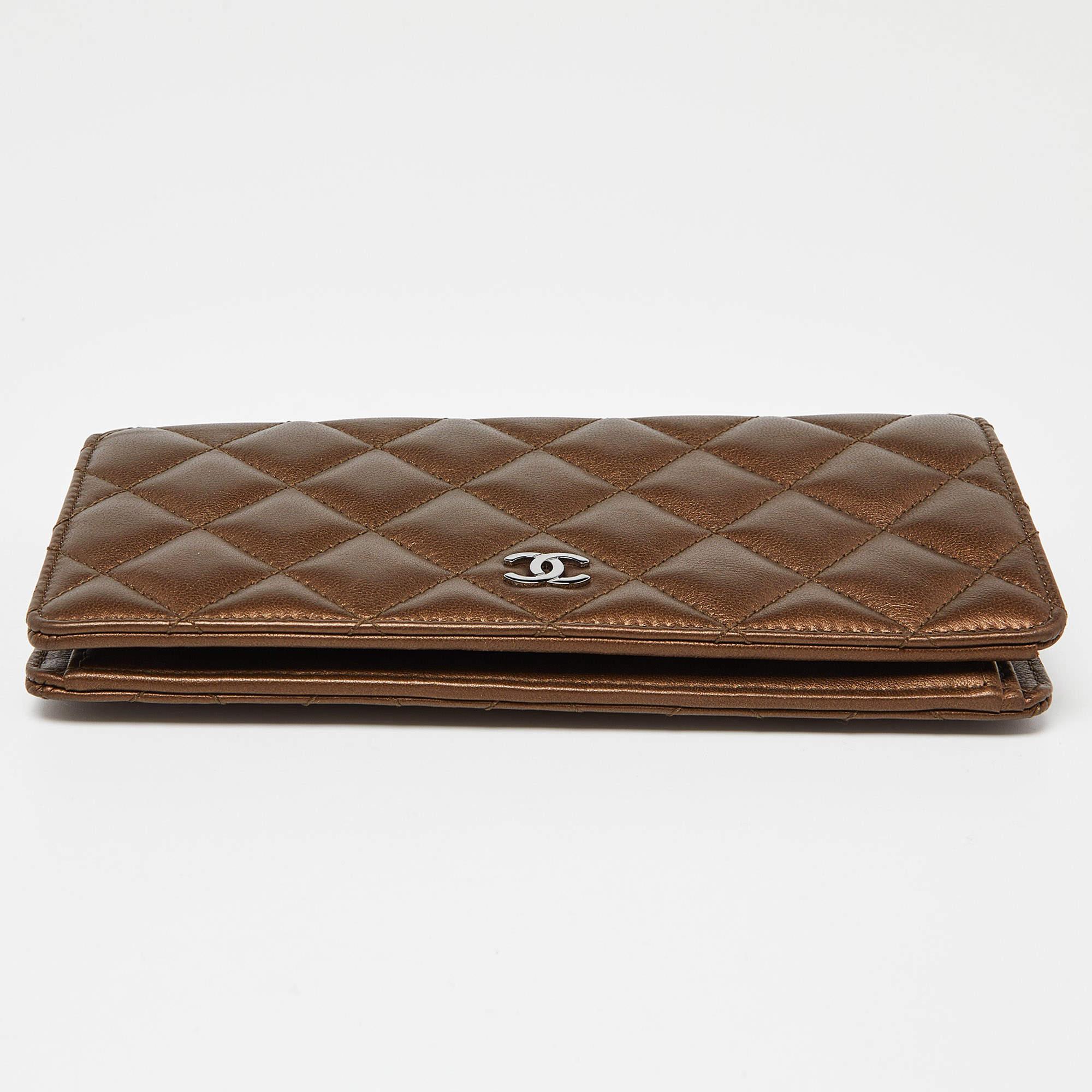 Women's Chanel Metallic Brown Quilted Leather L Yen Wallet