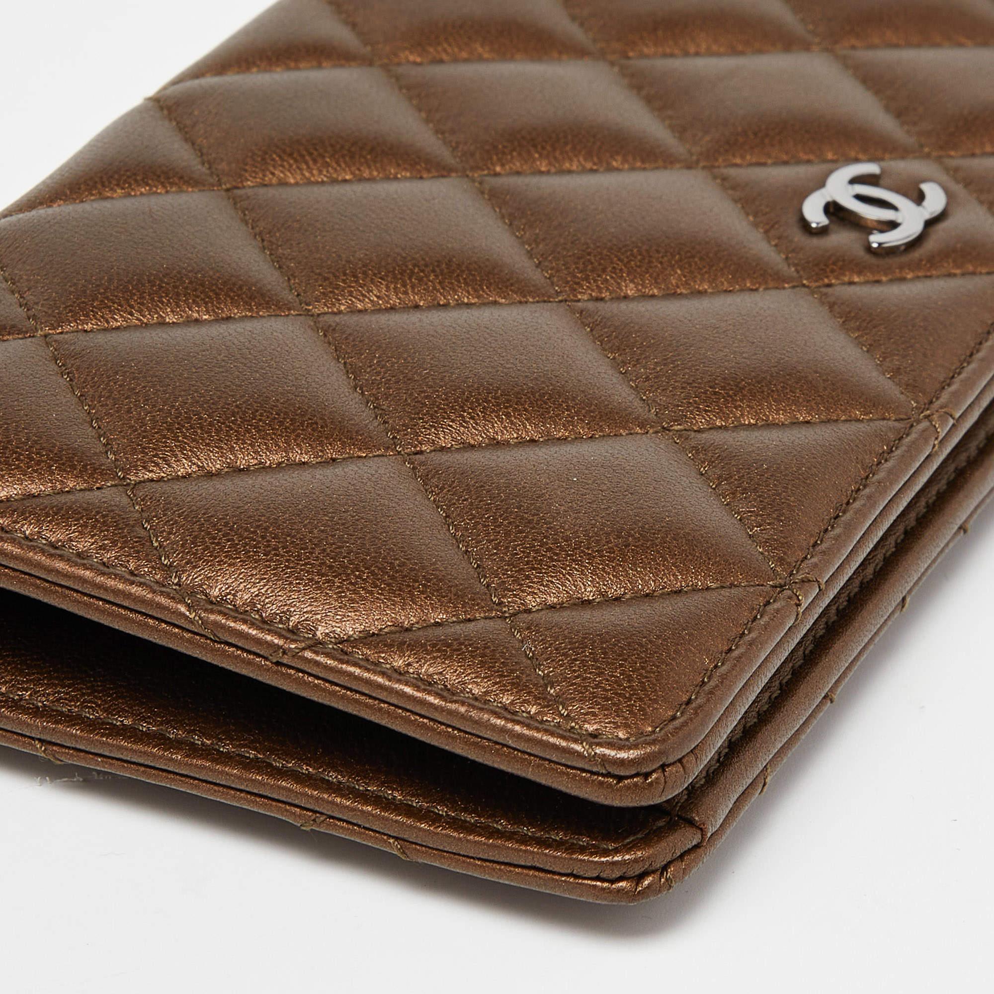 Chanel Metallic Brown Quilted Leather L Yen Wallet 3
