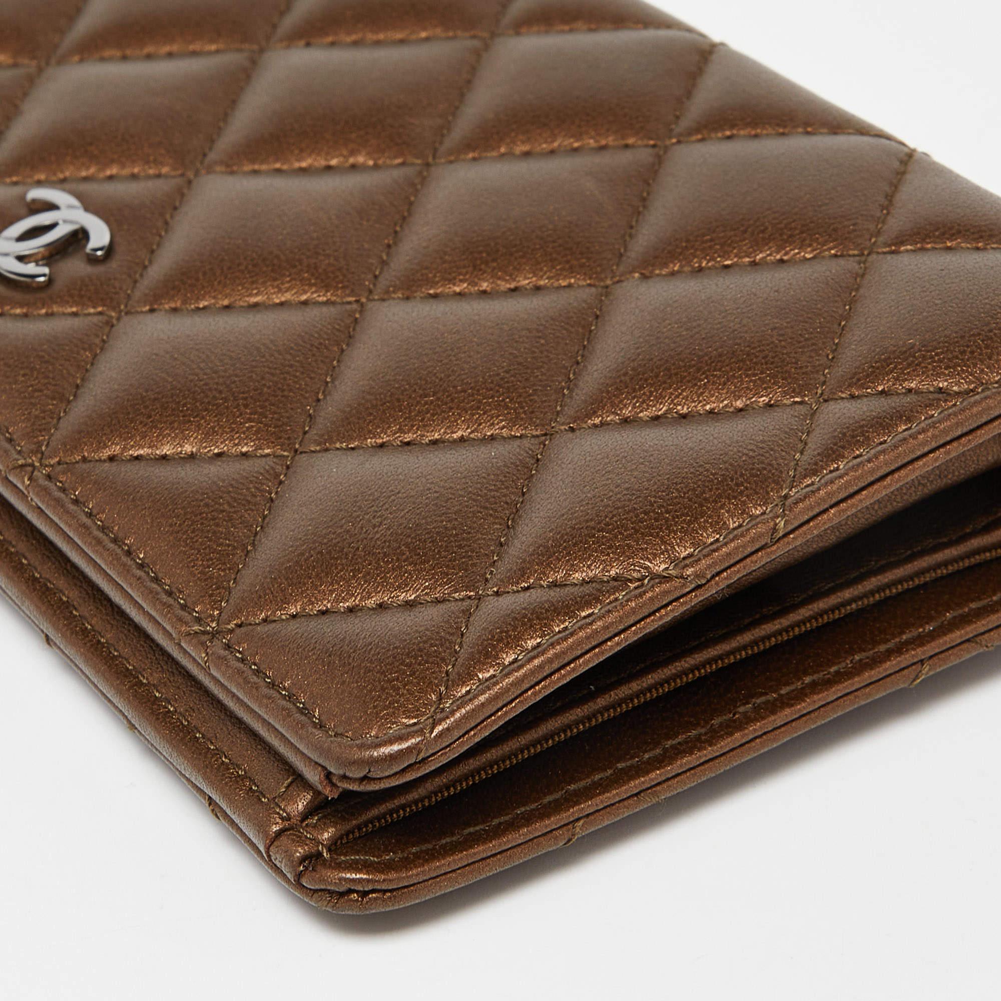 Chanel Metallic Brown Quilted Leather L Yen Wallet 4