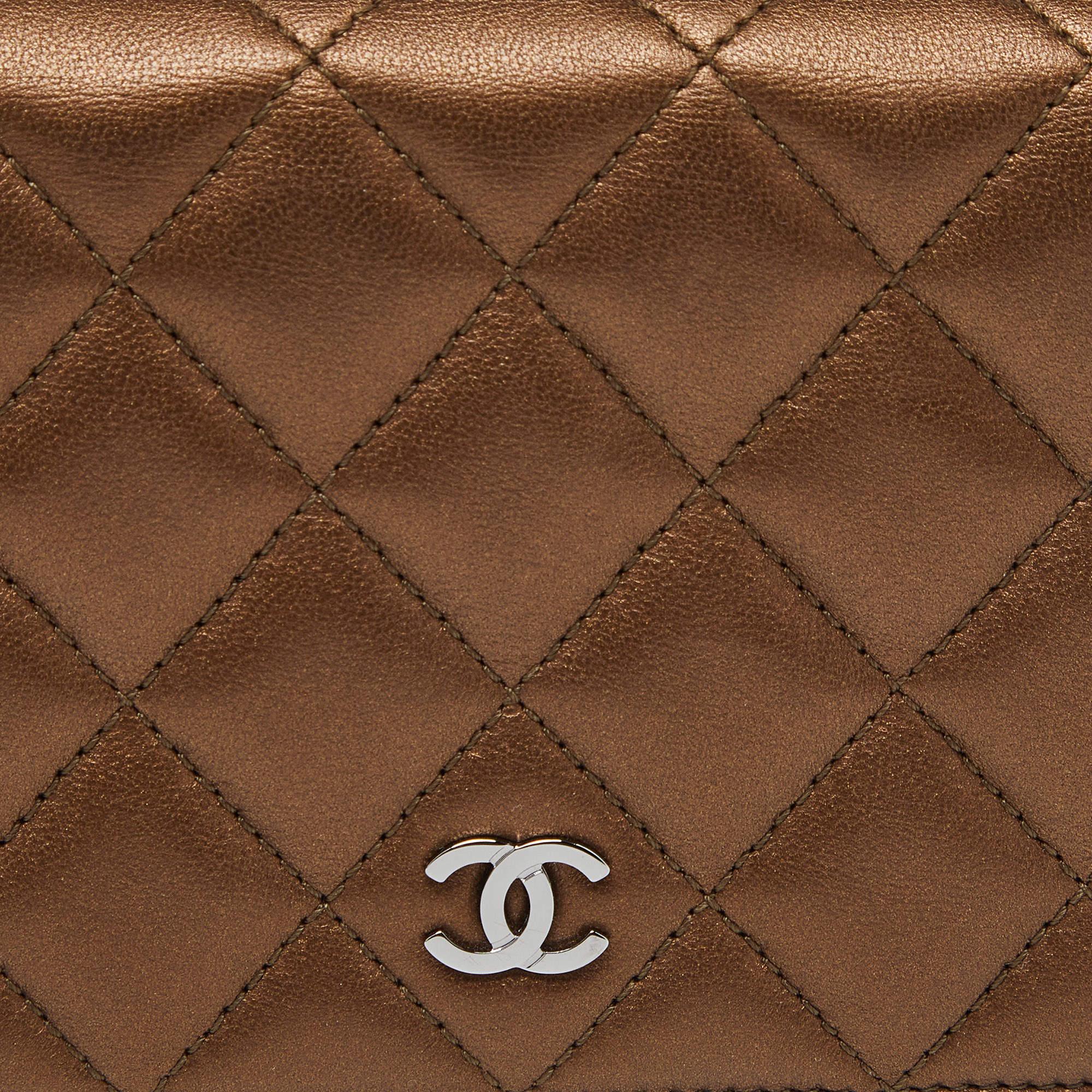 Chanel Metallic Brown Quilted Leather L Yen Wallet 5