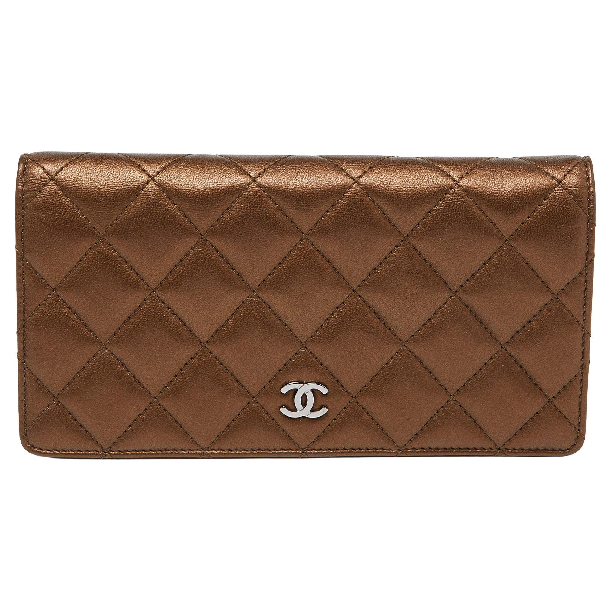 Chanel Metallic Brown Quilted Leather L Yen Wallet