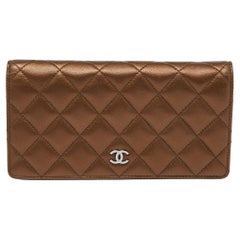 Chanel Metallic Brown Quilted Leather L Yen Wallet