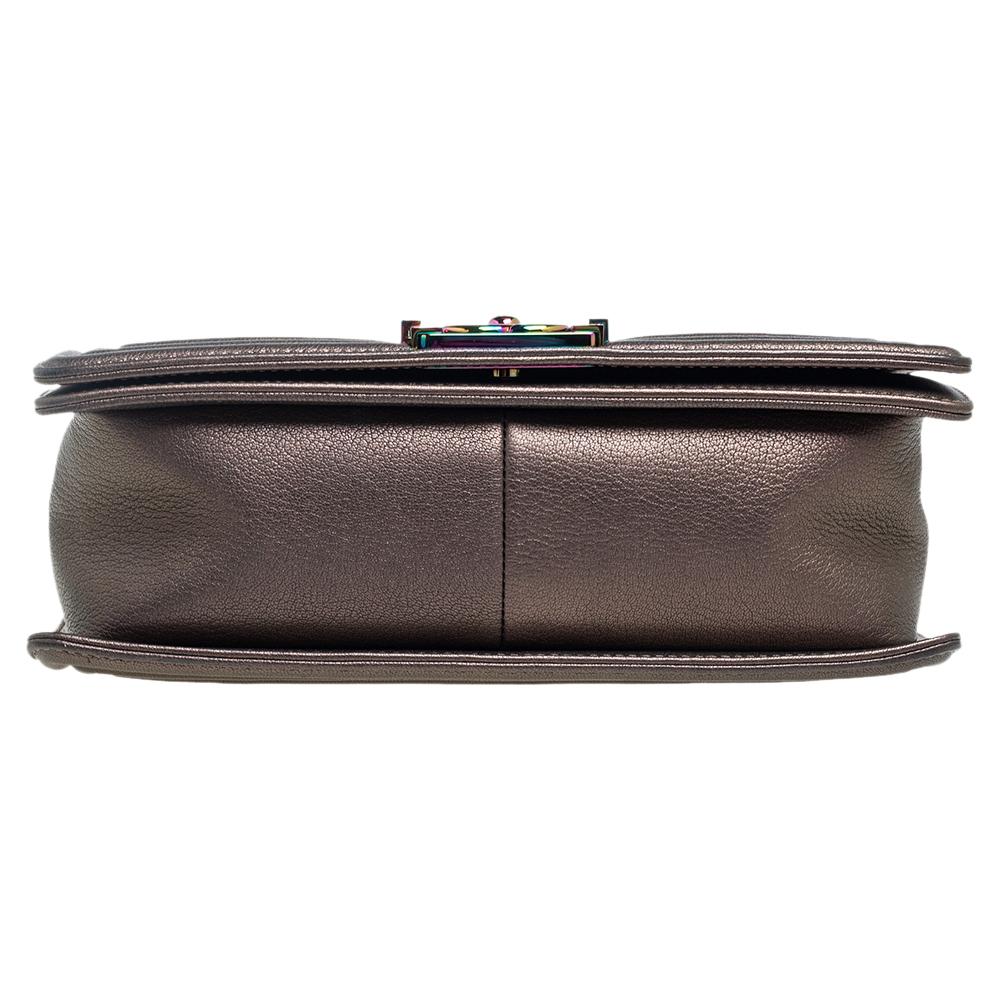Women's Chanel Metallic Brown Quilted Leather Medium Boy Bag