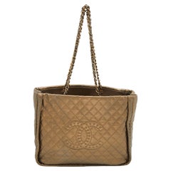 Chanel Metallic Brown Petite Shopping Timeless Tote en cuir matelassé