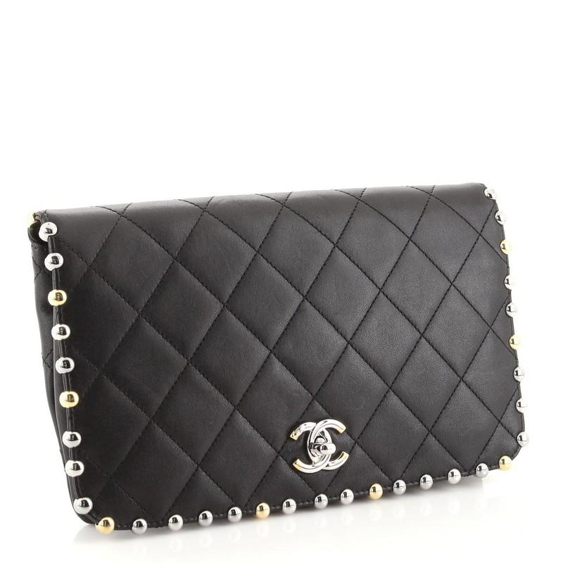 Black Chanel Metallic Bubble Flap Bag Quilted Lambskin Medium