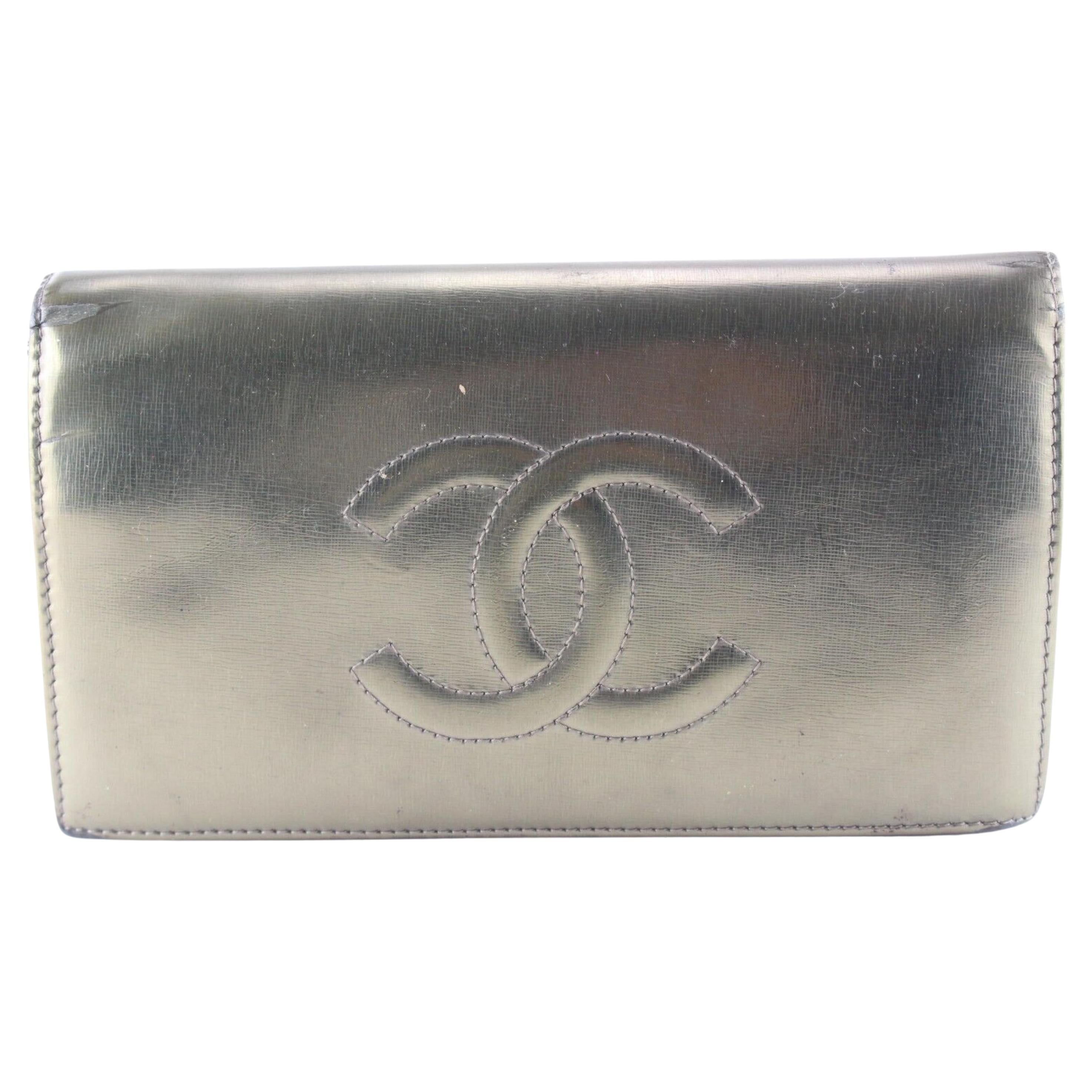Chanel Metallic CC Logo Long Bifold Flap Wallet l 3C512S at 1stDibs
