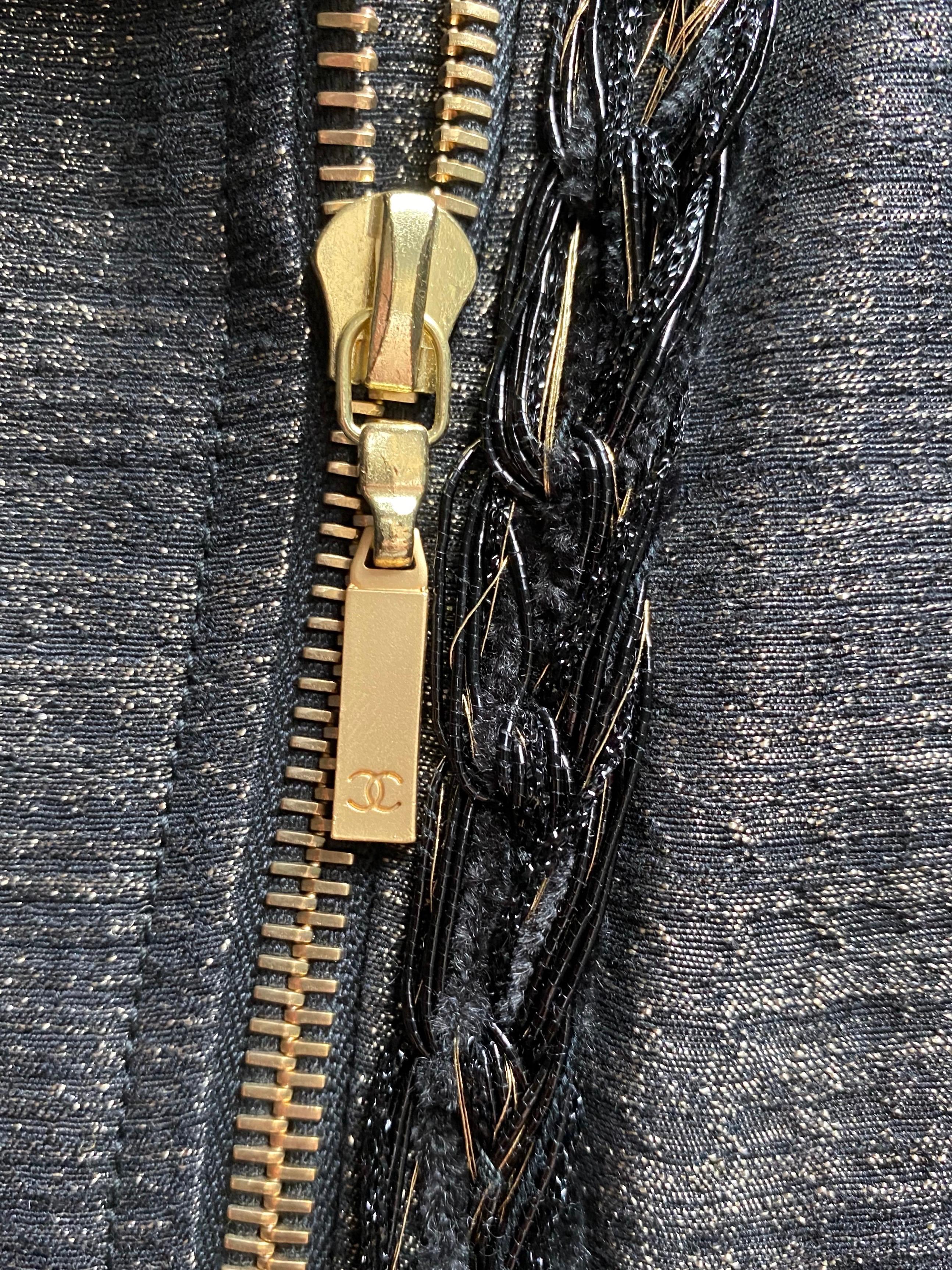 Women's NEW Chanel Metallic Chain Detail Biker Jacket with Detachable Chain Belt