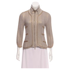 Chanel Metallic Chain Trim Beige Knit Jacket