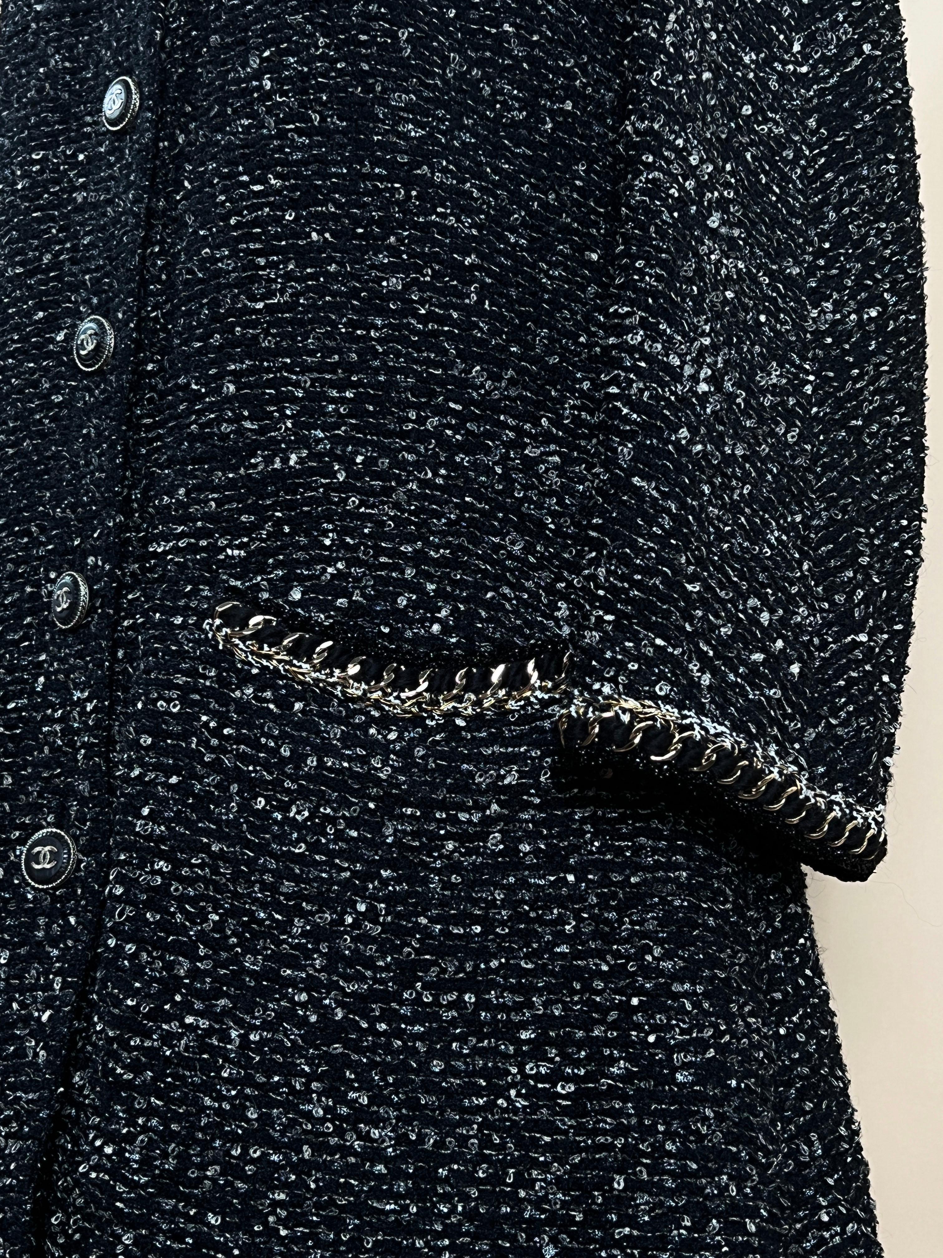 Chanel Metallic Chain Trim Tweed Jacket 10