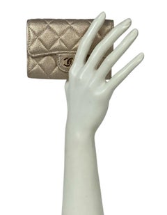 Chanel Metallic Champagne Gold Lambskin Leather Quilted Flap Card Holder Wallet