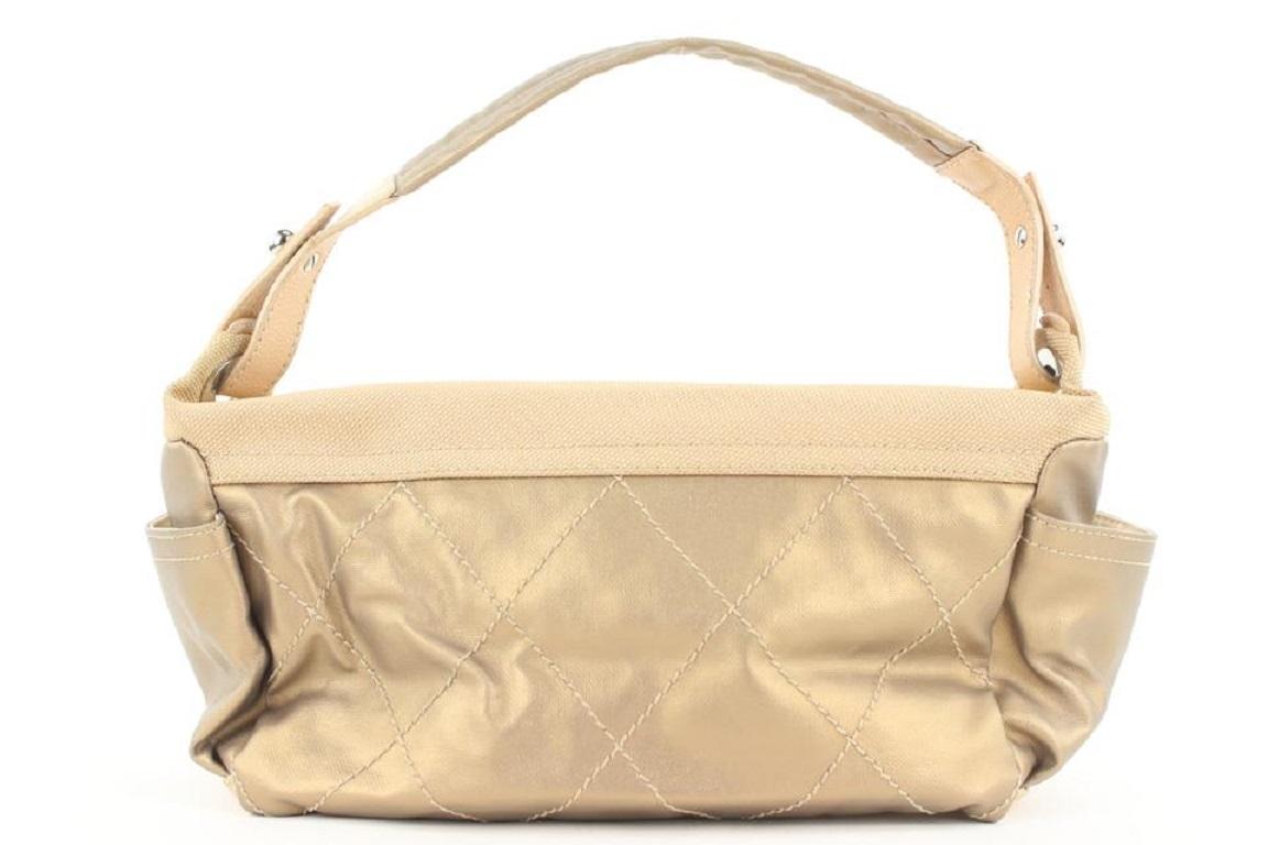 Chanel Metallic Champagne Gold Quilted Biarritz Hobo Bag 183ccs28 For Sale 2
