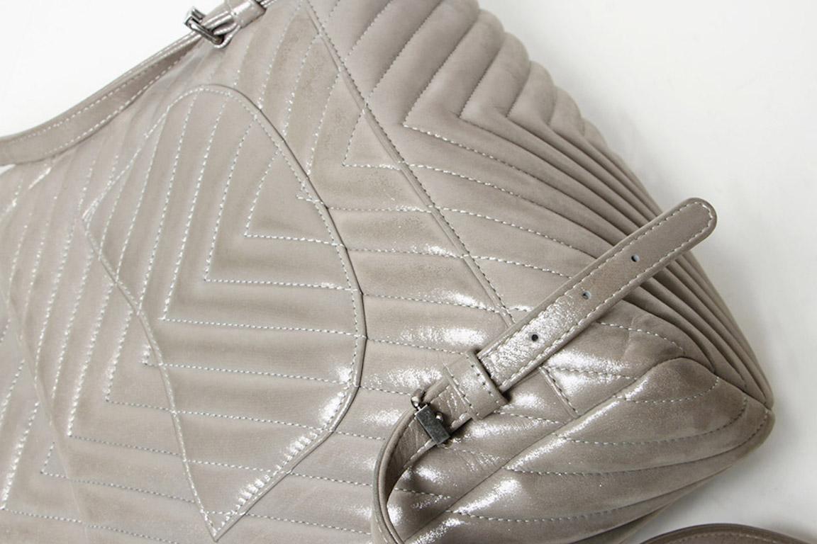 Women's or Men's Chanel Metallic Chevron Calf Leather Drawstring Backpack