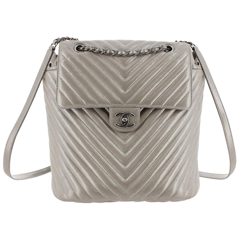 Chanel Metallic Chevron Calf Leather Drawstring Backpack