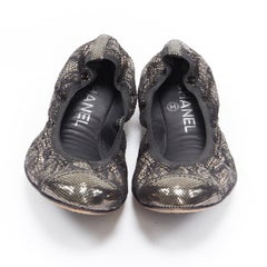 CHANEL metallic copper black print stretch fit flat ballerina flats EU36.5C