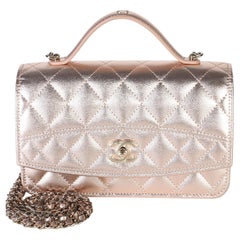 Chanel Metallic Copper Shiny Caviar Top Handle Wallet On Chain