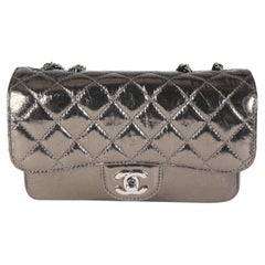 Chanel Metallic Cracked Leather Clams Pocket Accordion Flap Bag