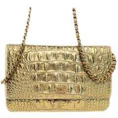 Chanel Metallic Croc Embossed Calfskin Wallet On Chain WOC