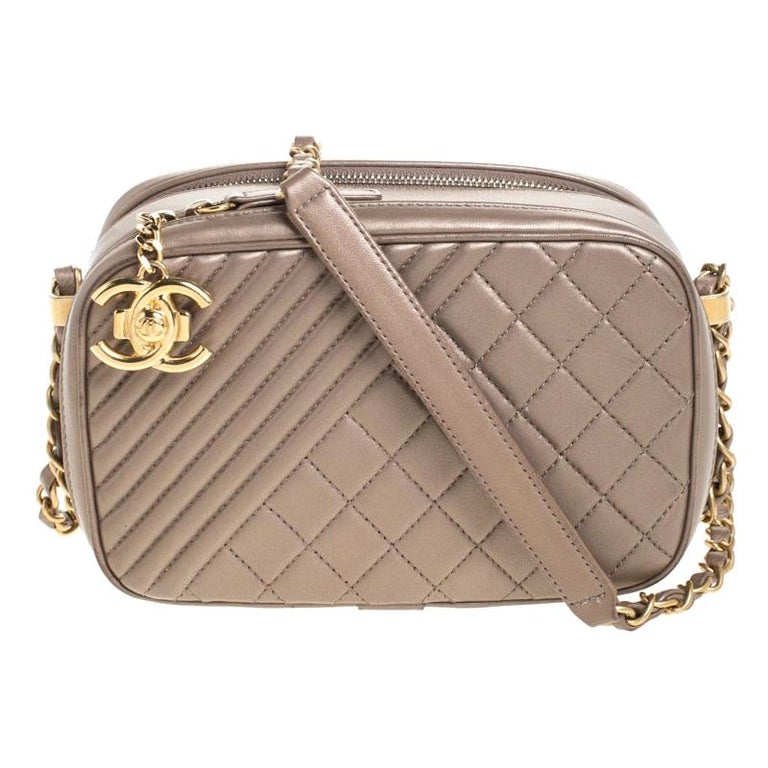 Chanel Metallic Dark Beige Quilted Leather Small Camera Case Shoulder Bag For Sale at 1stdibs