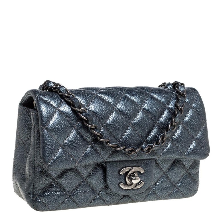 Chanel Metallic Dark Blue Quilted Leather New Mini Classic Single Flap ...