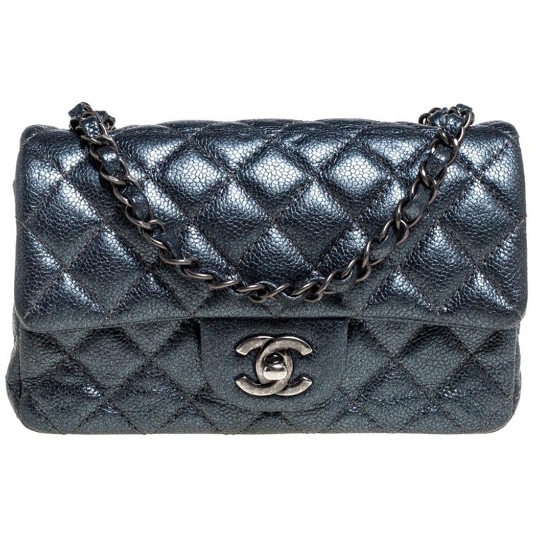 Chanel Metallic Dark Blue Quilted Leather New Mini Classic Single Flap ...