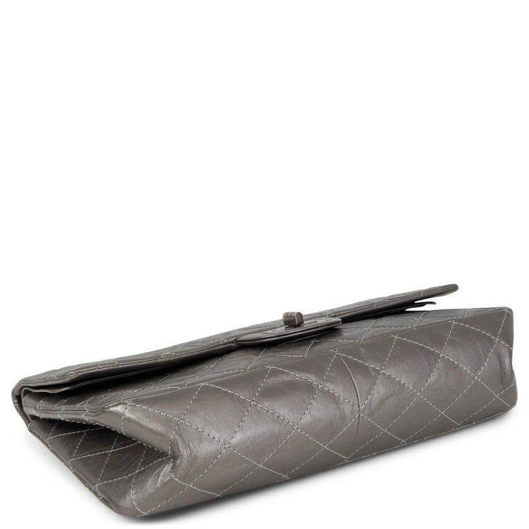 CHANEL metallic dark silver quilted leather 2.55 REISSUE 227 MAXI