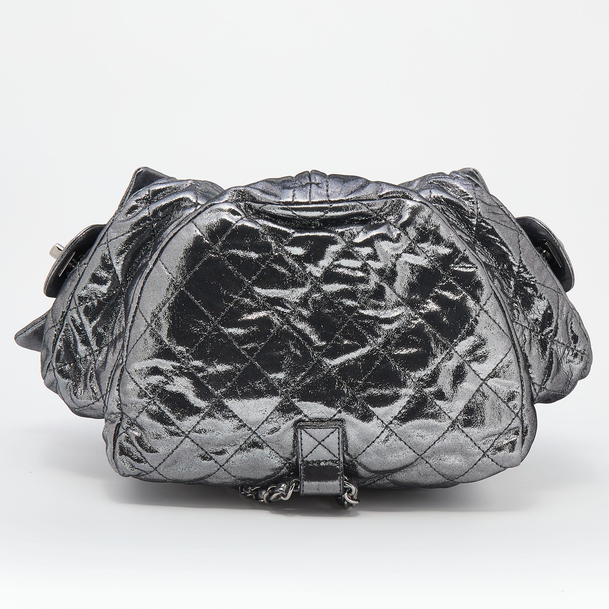 Chanel Metallic Dark Silver Quilted Leather Large Backpack is Back Backpack 1