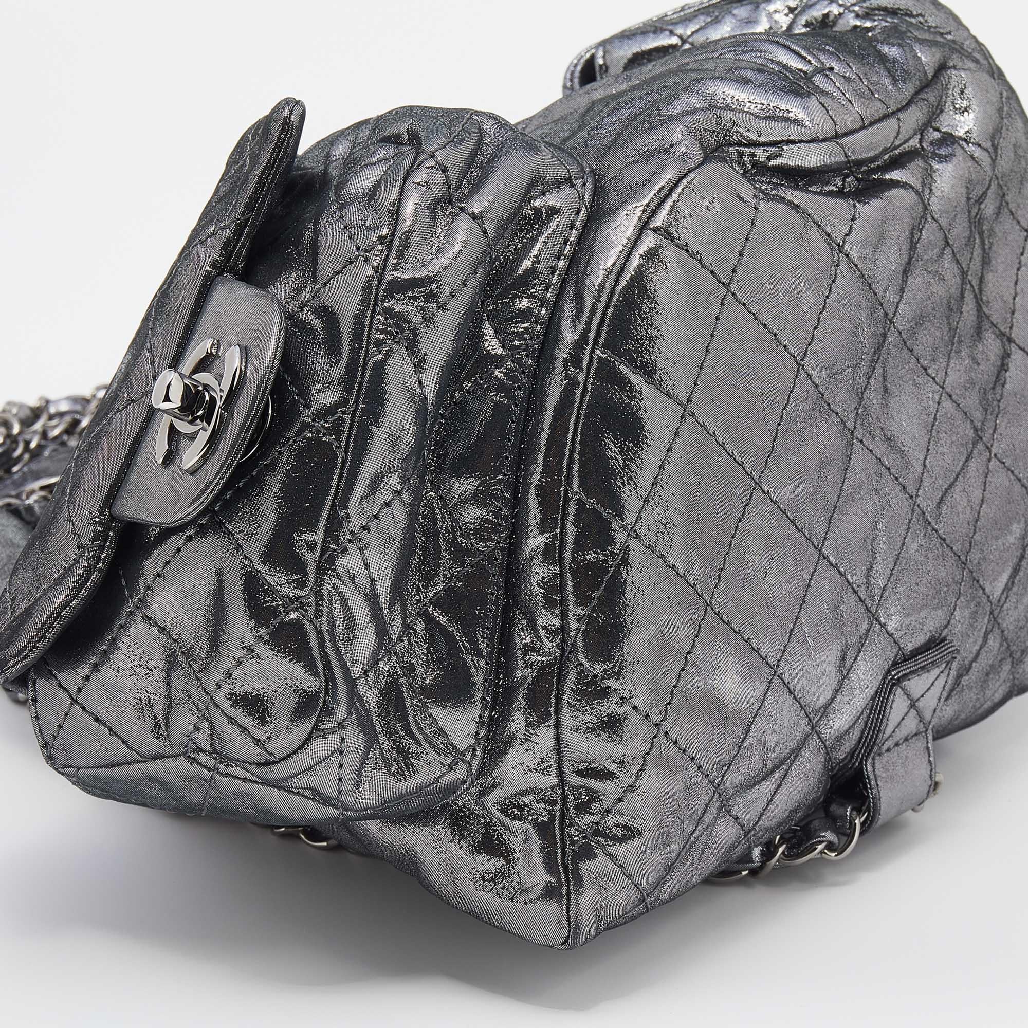 Chanel Metallic Dark Silver Quilted Leather Large Backpack is Back Backpack 5