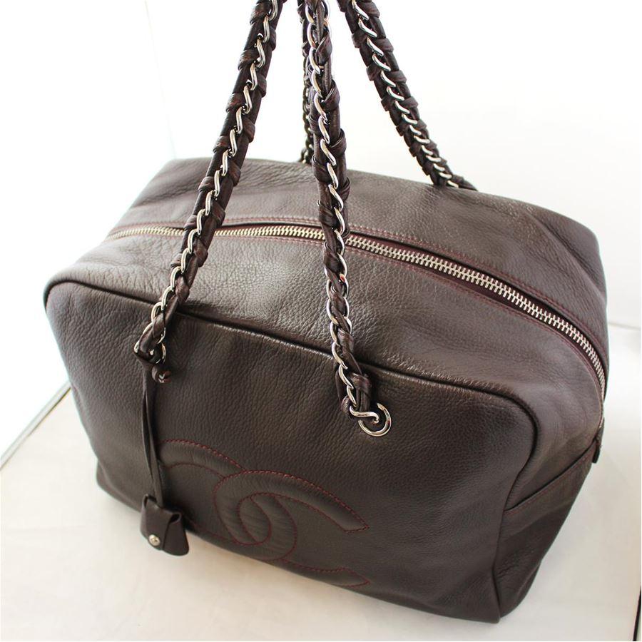 Black Chanel Metallic Deerskin Brown Tote Bag