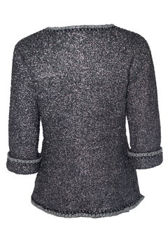 Chanel, Metallic double breasted silver tweed jacket with silver CC buttons