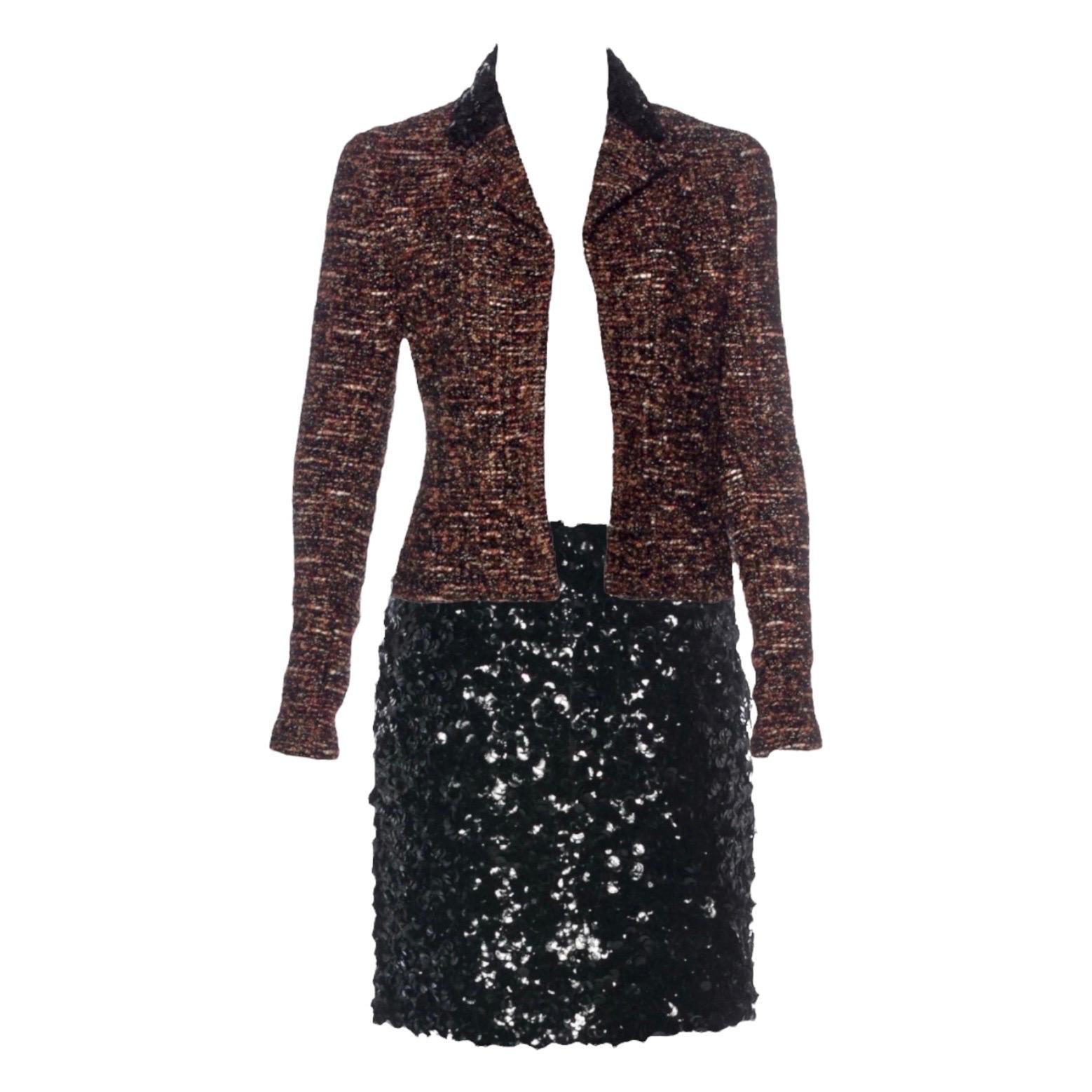 Women's UNWORN Chanel Metallic Fantasy Tweed Sequin Trim Jacket Blazer Skirt Suit 38-40 For Sale