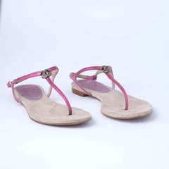 Chanel Metallic Fuchsia Leather CC Thong Sandals - '10s