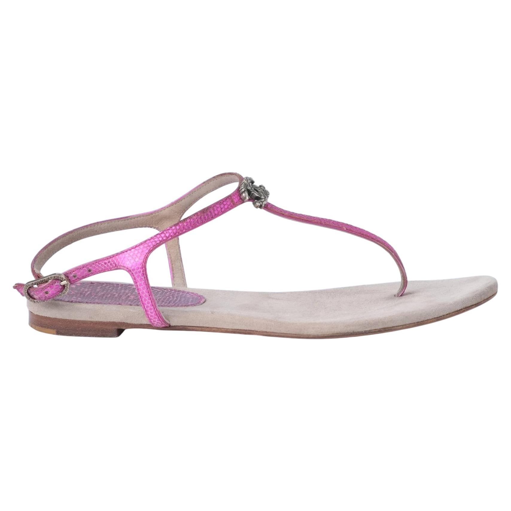 Chanel Metallic Fuchsia Leather CC Thong Sandals - '10s For Sale