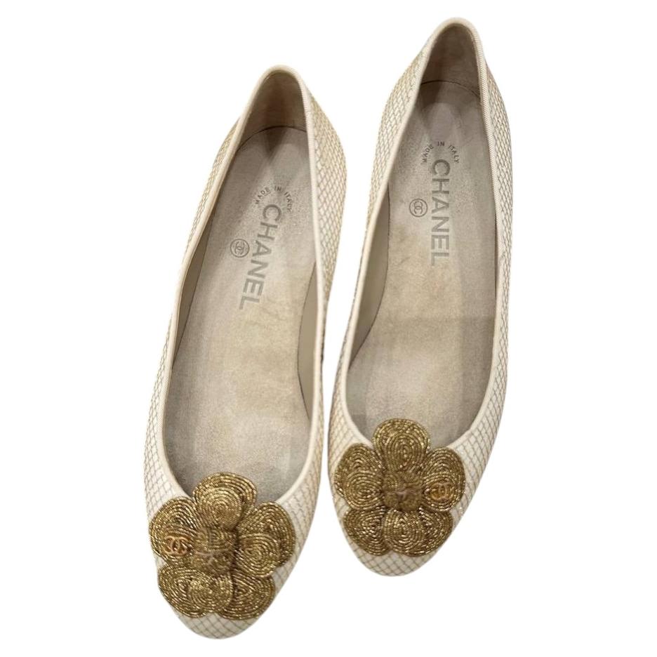 Chanel Metallic Gold Ballet Flats - Size 38