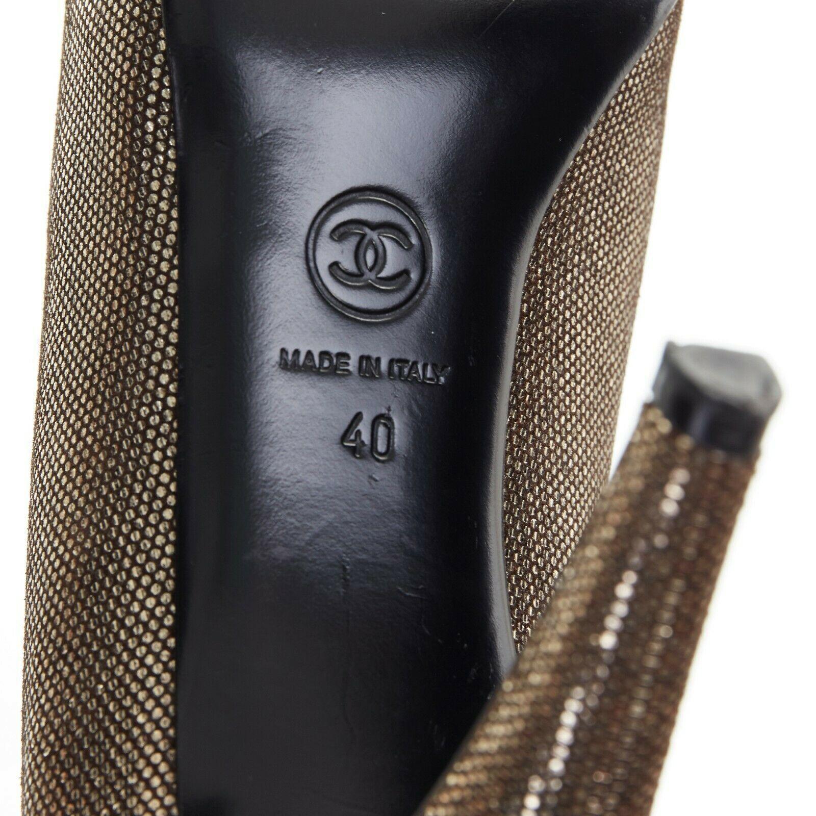 CHANEL metallic gold black toe cap crystal CC logo round toe heel pumps EU40 4