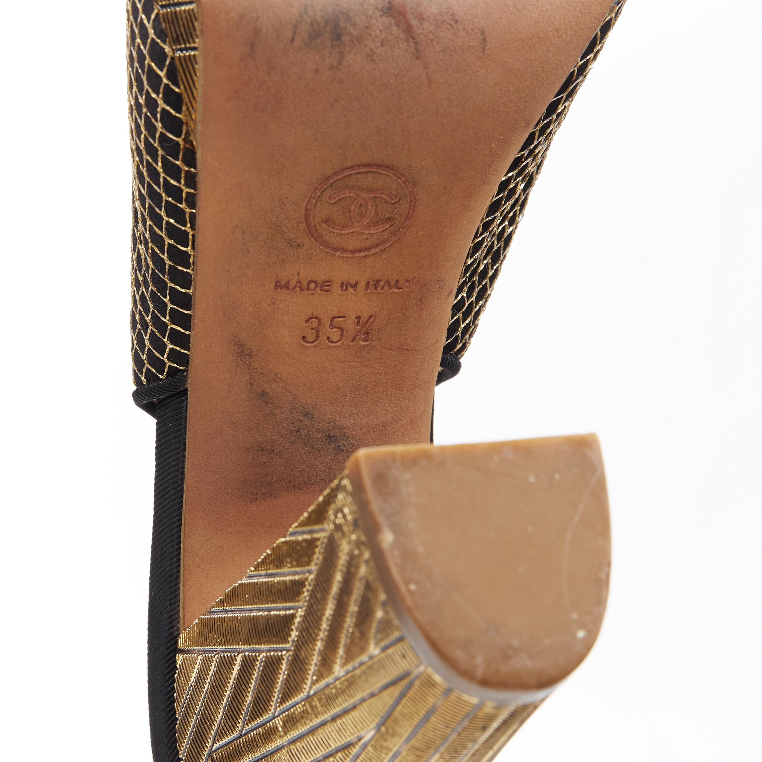 CHANEL metallic gold camellia CC diamond stitch gold chunky heel sling EU35.5 5