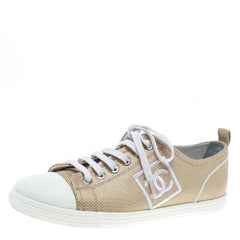 Chanel Metallic Gold Canvas Tennis CC Low Top Sneakers Size 36.5