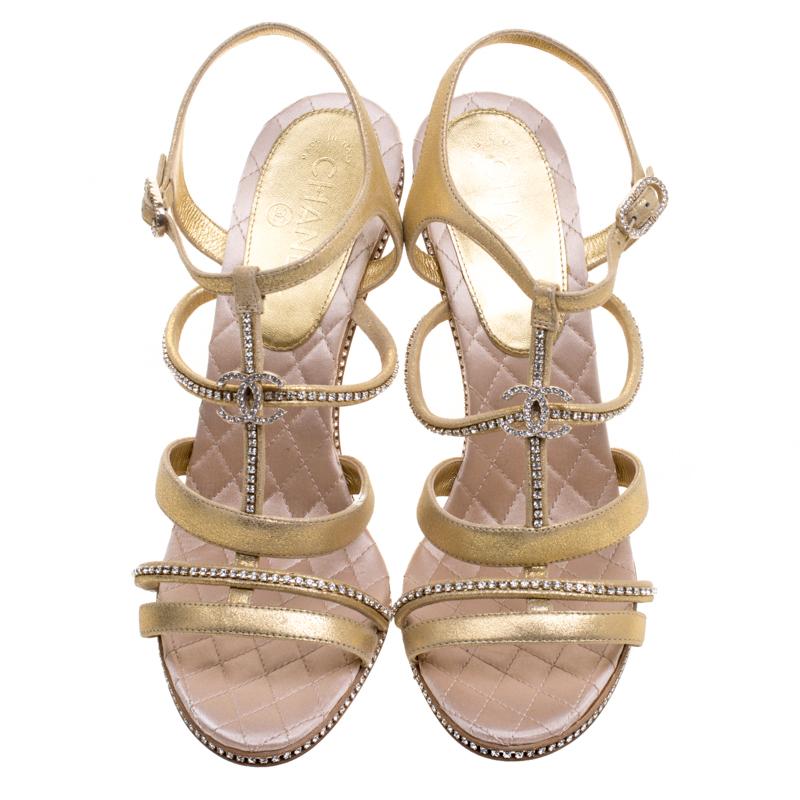 chanel gold cc heels