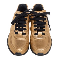 Chanel Metallic Gold Cracked Leather Sneakers Size 37.5
