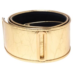 Chanel Metallic Gold geknitterter Taillengürtel aus Leder, 90 cm