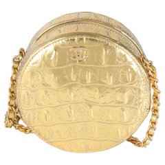 Chanel Metallic Gold Croc Embossed Calfskin Round Clutch On Chain