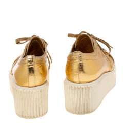 Chanel Metallic Gold Distressed Foil Leather Creepers Platform Sneakers Size 40