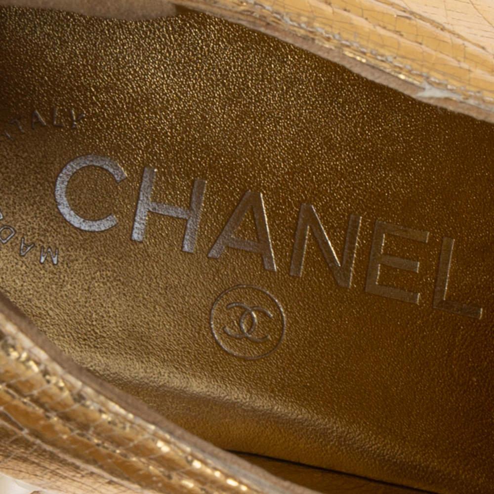 Chanel Metallic Gold Distressed Foil Leather Creepers Platform Sneakers Size 40 2