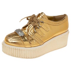 Chanel Metallic Gold Distressed Foil Leather Creepers Platform Sneakers Size 40