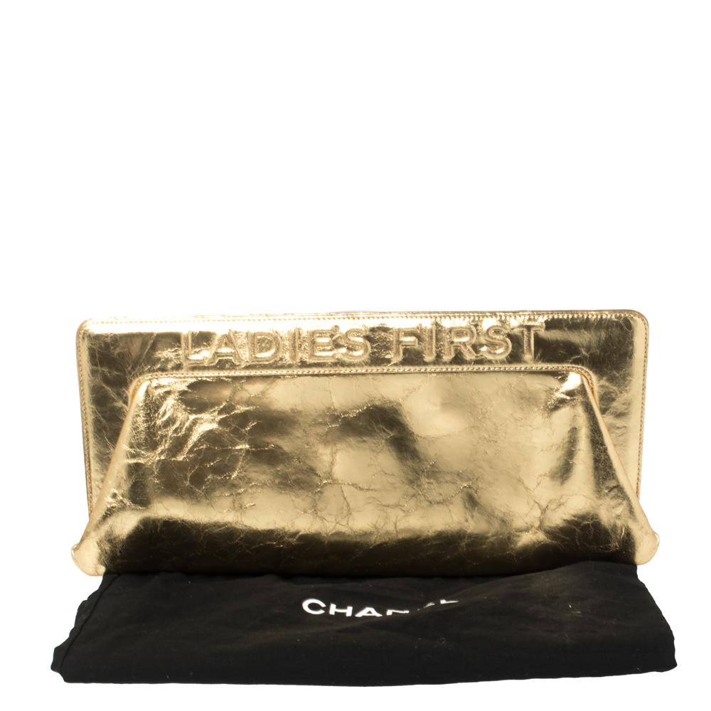 Chanel Metallic Gold Distressed Leather Ladies First Frame Clutch 8