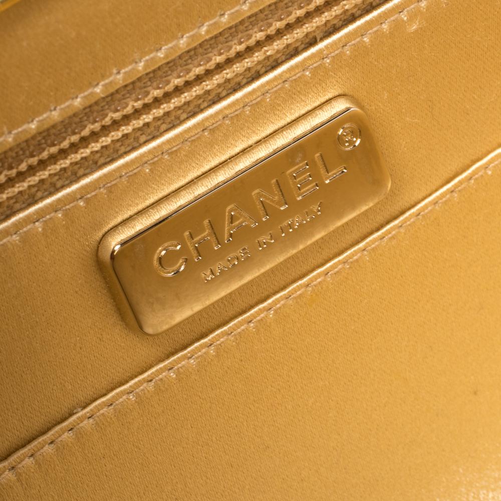 Chanel Metallic Gold Distressed Leather Ladies First Frame Clutch 4