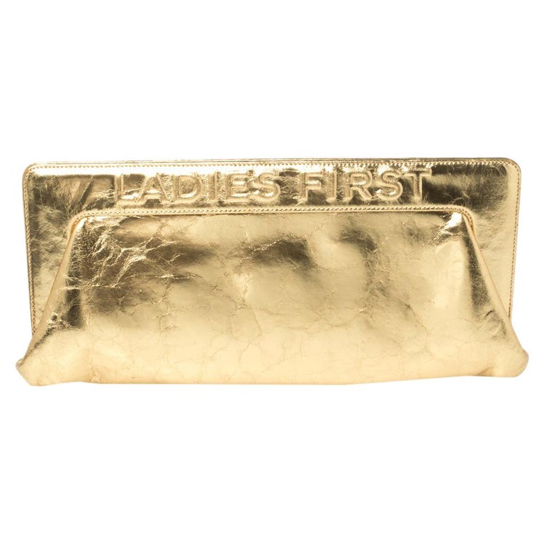 Chanel Metallic Gold Distressed Leather Ladies First Frame Clutch at 1stDibs